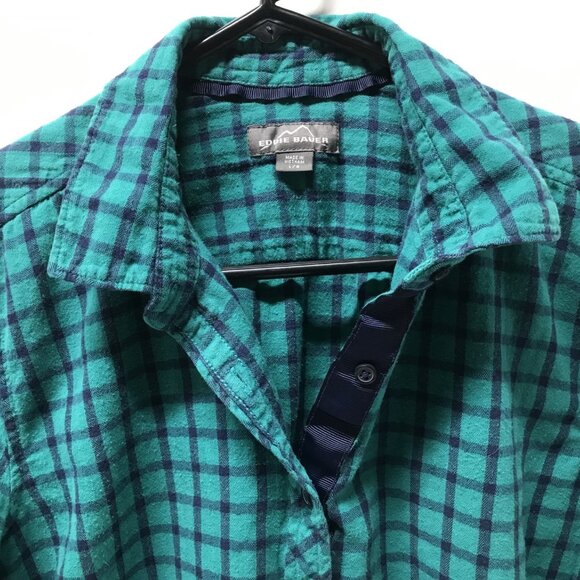 Eddie Bauer Green & Blue Windowpane Button Down Flannel Shirt - Picture 7 of 11